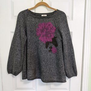 Style & Co. Gray Grey Sweater with Flower Size Large